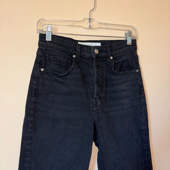 Frank and Eileen Women's 26 Monaghan Black Straight Mom Jeans Distressed Raw Hem - Picture 4 of 14